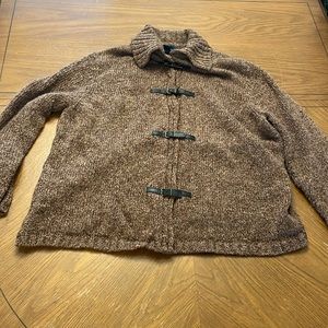 Charter Club Woman Brown Cardigan W/ Snap & Leather Buckle Close Front 2X